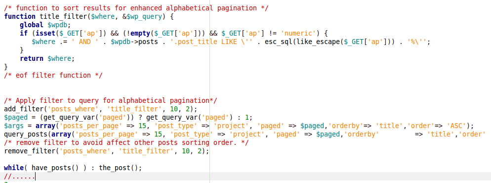 alpha pagination
