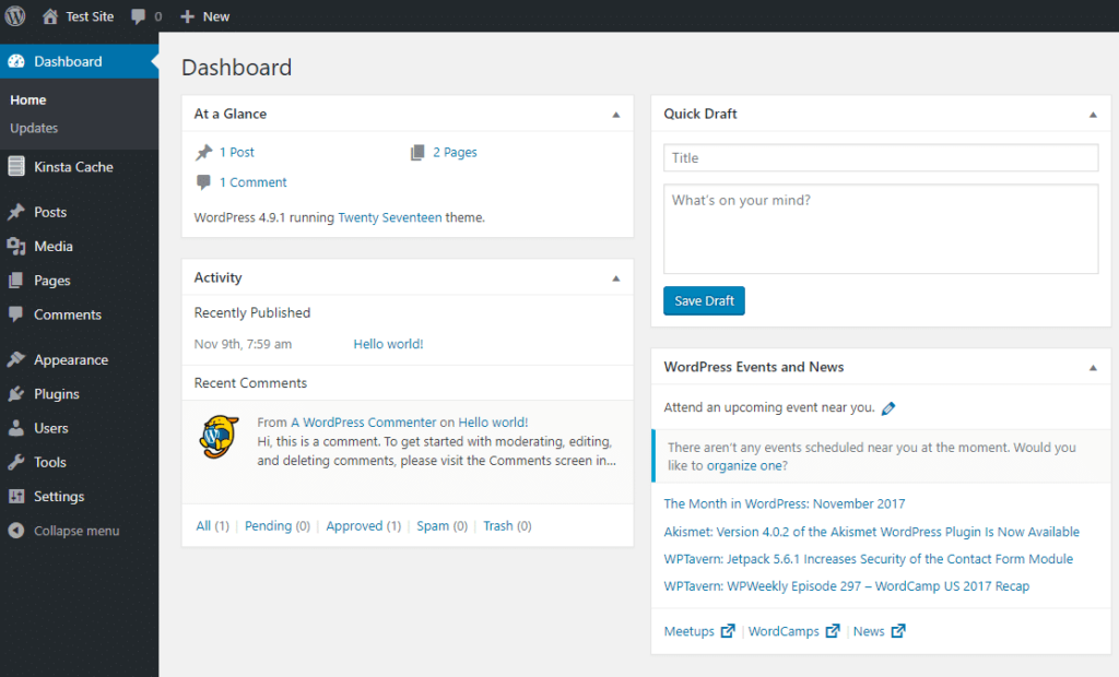 Admin screen panel